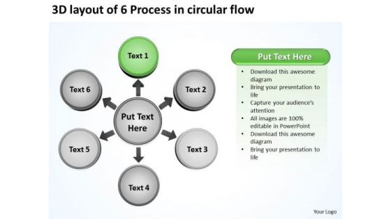 3d Layout Of 6 Process In Circular Flow Chart PowerPoint Templates