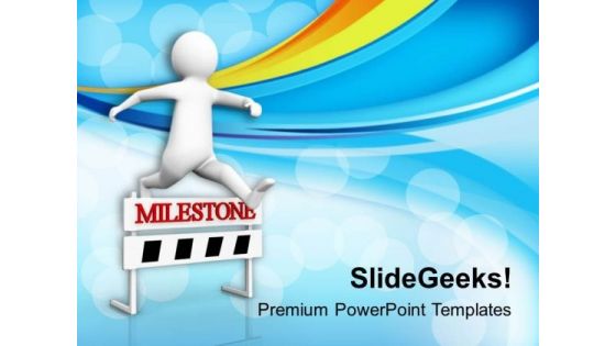 3d Man Crossing The Milestone PowerPoint Templates Ppt Backgrounds For Slides 0813