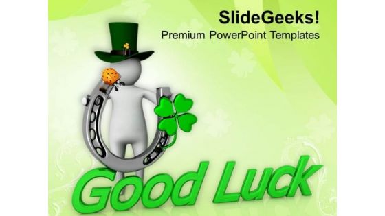 3d Man Good Luck Symbol Celebration PowerPoint Templates Ppt Backgrounds For Slides 0313
