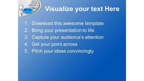 3d Man Holding Blue Gear PowerPoint Templates Ppt Backgrounds For Slides 0713