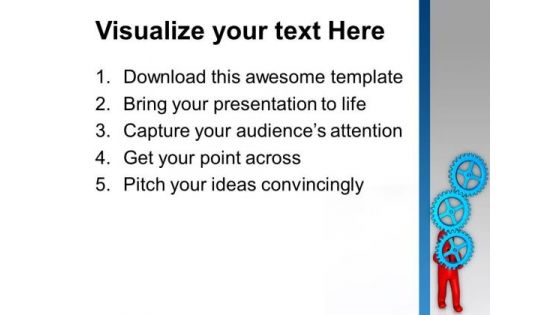 3d Man Holding Blue Gears PowerPoint Templates Ppt Backgrounds For Slides 0713