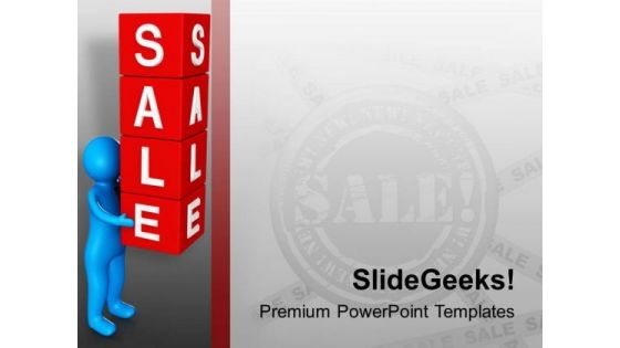 3d Man Holding Cubes Of Word Sale PowerPoint Templates Ppt Backgrounds For Slides 0713