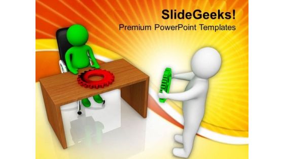 3d Man Holding Gear PowerPoint Templates Ppt Backgrounds For Slides 0713