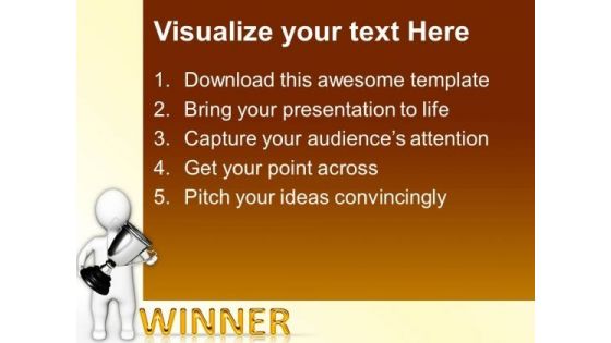 3d Man Holding Silver Trophy Competition PowerPoint Templates And PowerPoint Themes 1012