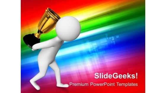 3d Man Holding Trophy On His Back PowerPoint Templates Ppt Backgrounds For Slides 0813