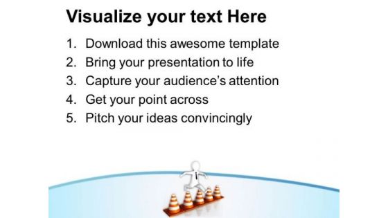 3d Man Jumping Over Traffic Cones PowerPoint Templates Ppt Backgrounds For Slides 0713