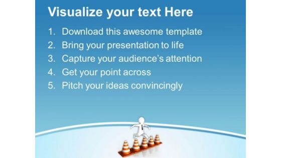 3d Man Jumping Over Traffic Cones PowerPoint Templates Ppt Backgrounds For Slides 0713