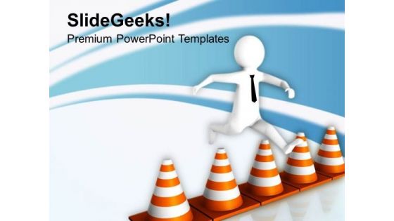 3d Man Jumping Over Traffic Cones PowerPoint Templates Ppt Backgrounds For Slides 0713