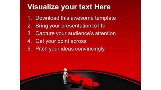 3d Man Pushing Puzzle Piece Into Its Place PowerPoint Templates Ppt Backgrounds For Slides 0713