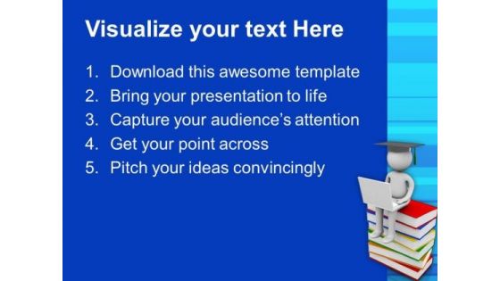 3d Man Sitting On Books With Laptop PowerPoint Templates Ppt Backgrounds For Slides 0713