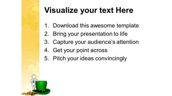 3d Man Standing Beside Hat St Patricks Day PowerPoint Templates Ppt Backgrounds For Slides 0313