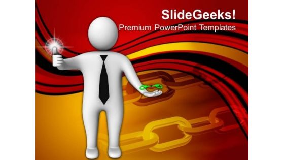 3d Man Thumbs Up With Strong Link Chains PowerPoint Templates PowerPoint Themes 1012