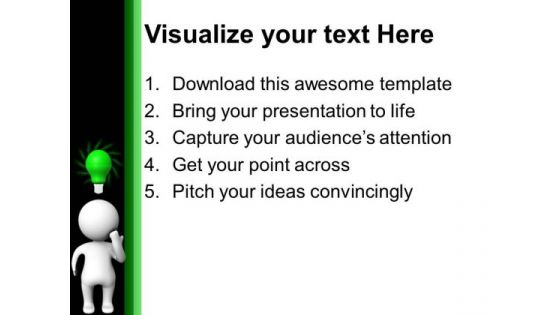 3d Man With Green Bulb Idea Education PowerPoint Templates Ppt Backgrounds For Slides 1112
