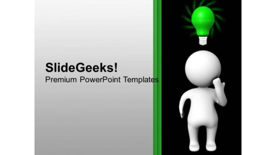 3d Man With Green Bulb Idea Education PowerPoint Templates Ppt Backgrounds For Slides 1112