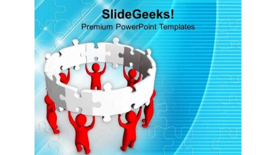 3d Man With Jigsaw Puzzles Teamwork PowerPoint Templates Ppt Backgrounds For Slides 0413