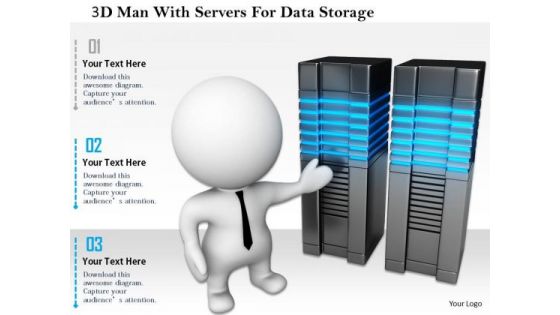 3d Man With Servers For Data Storage
