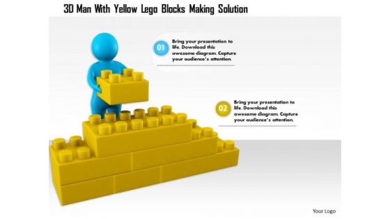 3d Man With Yellow Lego Blocks Making Solution