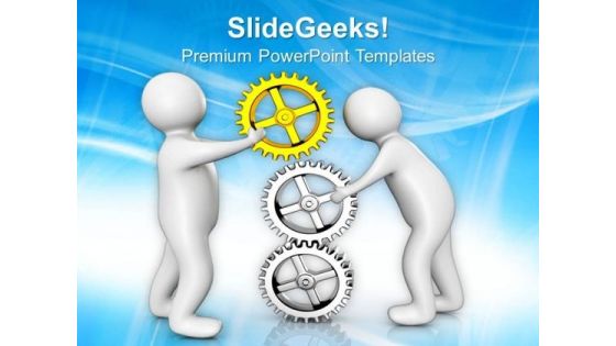 3d Men Holding Gear Wheels PowerPoint Templates Ppt Backgrounds For Slides 0813