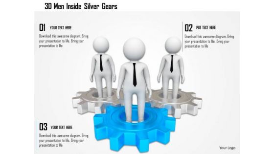 3d Men Inside Silver Gears PowerPoint Templates