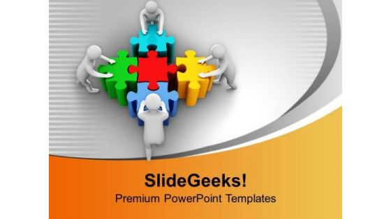 3d Men Pushing Puzzles Team Effort PowerPoint Templates Ppt Backgrounds For Slides 0213