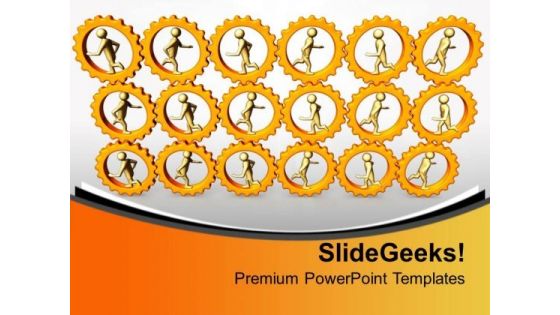 3d Men Running In Gears Mechanisml PowerPoint Templates Ppt Backgrounds For Slides 0313