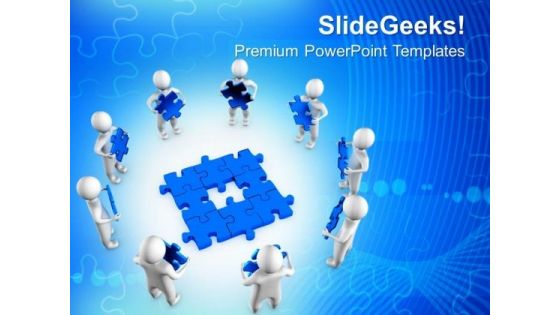 3d Men With Blue Puzzles PowerPoint Templates And PowerPoint Themes 0912
