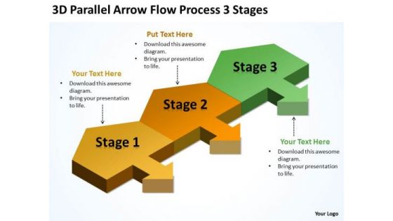 3d Parallel Arrow Flow Process Stages Start Up Business Plan Template PowerPoint Templates