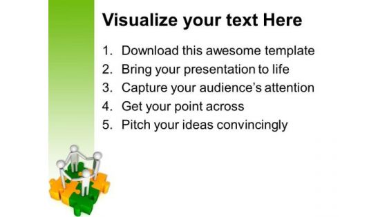 3d People Together On Puzzle Pieces Teamwork PowerPoint Templates And PowerPoint Themes 1012