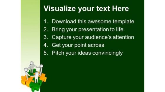 3d People Together On Puzzle Pieces Teamwork PowerPoint Templates And PowerPoint Themes 1012