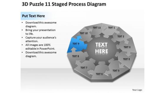 3d Puzzle 11 Staged Process Diagram Ppt Line Business Plan PowerPoint Templates