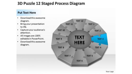 3d Puzzle 12 Staged Process Diagram Ppt Business Plan Professional Services PowerPoint Slides
