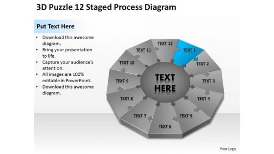 3d Puzzle 12 Staged Process Diagram Ppt Pharmacy Business Plan PowerPoint Slides