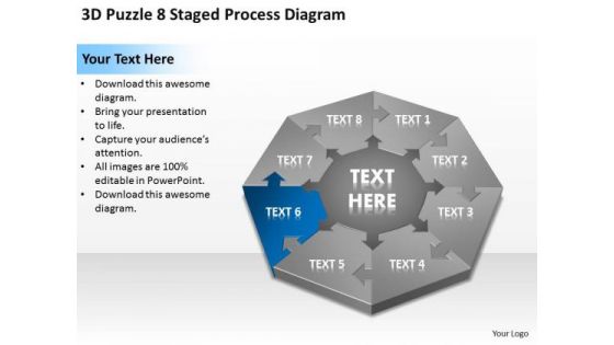 3d Puzzle 8 Staged Process Diagram Ppt Business Plan Company Description PowerPoint Slides