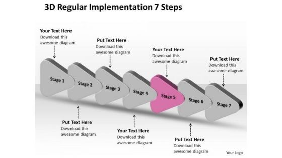 3d Regular Implementation 7 Steps Flow Diagram PowerPoint Slides