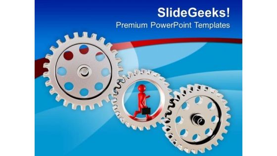 3d Render Of A Man Running On Gears PowerPoint Templates Ppt Backgrounds For Slides 0713