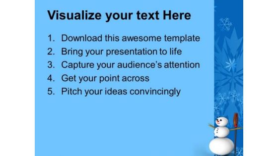 3d Snowman With Broom On Snowflakes Background PowerPoint Templates Ppt Backgrounds For Slides 1212
