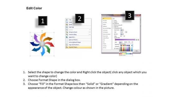 3d Successive Flow Connecting Arrow Diagram 8 Stages Circular Process PowerPoint Slides