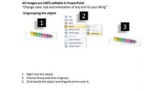 3d Uniform Flow Arrows 8 Steps PowerPoint Chart Slides