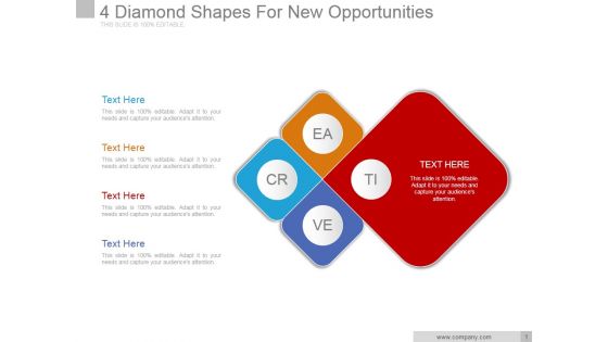 4 Diamond Shapes For New Opportunities Ppt PowerPoint Presentation Layout