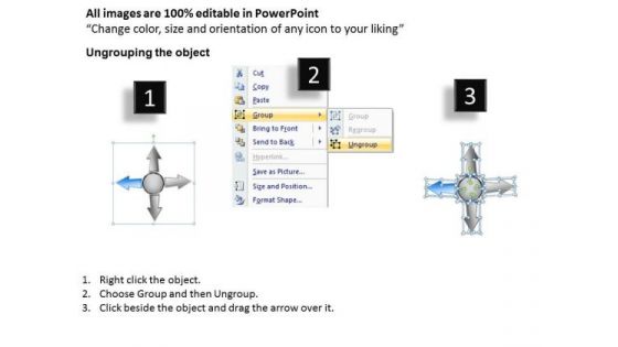 4 Diverging Steps Of A Logical Sequence Arrows Cycle Chart PowerPoint Templates