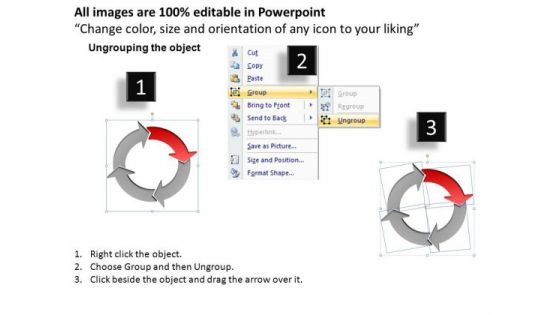 4 Stage Process Flow Relationship Diagram PowerPoint Slides