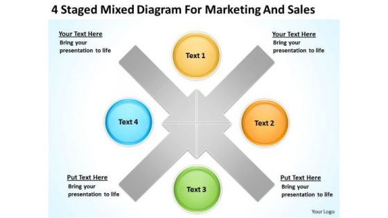 4 Staged Mixed Diagram For Marketing And Sales Ppt Best Business Plan Examples PowerPoint Slides