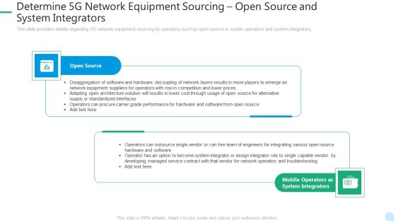 5G Network Technology Determine 5G Network Equipment Sourcing Open Source And System Integrators Ppt Infographics Microsoft PDF