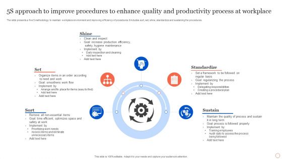 5S Approach To Improve Procedures To Enhance Quality And Productivity Process At Workplace Introduction PDF