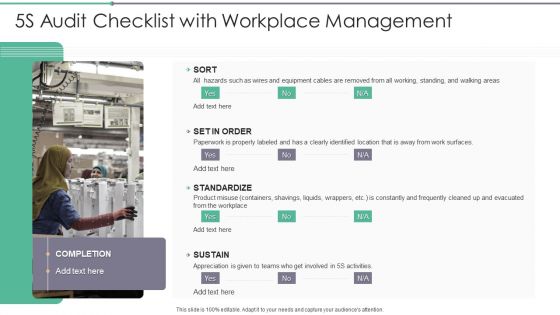 5S Audit Checklist With Workplace Management Professional PDF