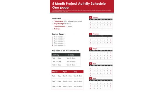 5 Month Project Activity Schedule One Pager PDF Document PPT Template 5 Month Project Activity Schedule One Pager PDF Document PPT Template