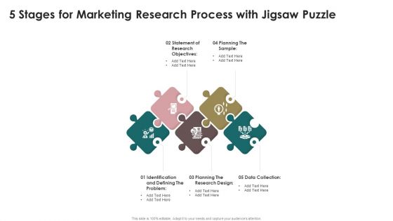 5 Stages For Marketing Research Process With Jigsaw Puzzle Topics PDF