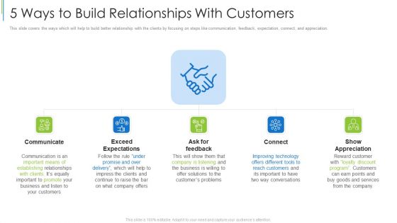 5 Ways To Build Relationships With Customers Ppt Infographics Skills PDF