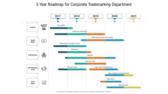 5 Year Roadmap For Corporate Trademarking Department Infographics 5 Year Roadmap For Corporate Trademarking Department Infographics