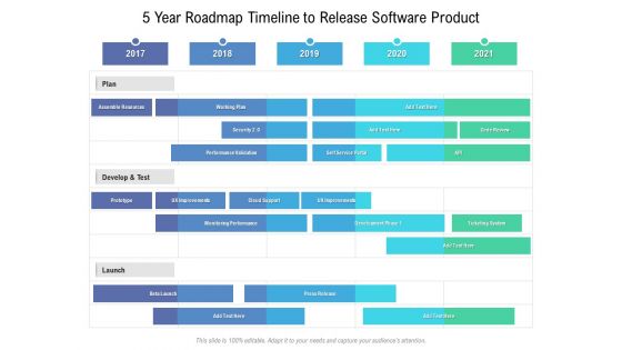 5 Year Roadmap Timeline To Release Software Product Slides